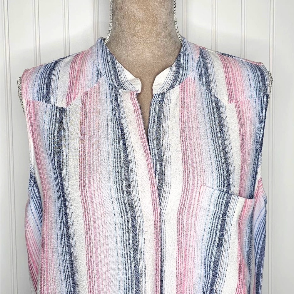 Cloth & Stone Sleeveless Button Down‎ Shirt Dress Frayed Hem Size M Linen Blend - Picture 4 of 13